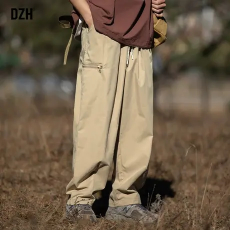 男士卡其色直筒工装裤男春季宽松2024新款冲锋裤子休闲百搭运动裤商品大图