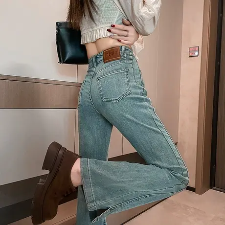 复古微喇叭裤牛仔裤女春季修身显瘦高腰马蹄裤拖地长裤高街裤子潮商品大图