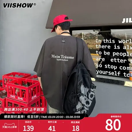 VIISHOW后背设计感小众t恤宽松纯棉短袖男高级衣服情侣半袖体恤潮商品大图