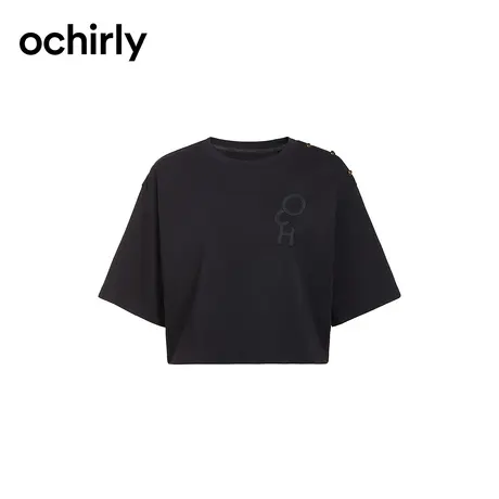 100%纯棉 ochirly欧时力短袖t恤女2024新款夏装圆领短款小个子商品大图