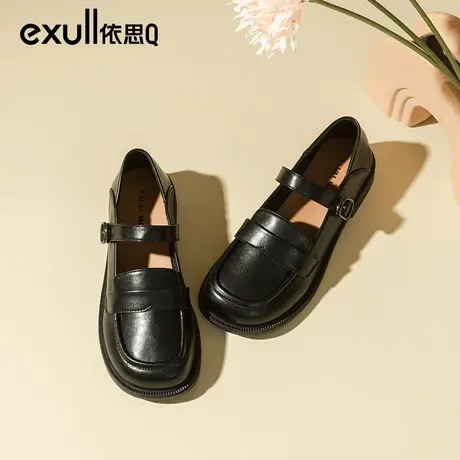 依思qjk鞋子女2024新款春季复古学院风厚底单鞋日系玛丽珍小皮鞋商品大图