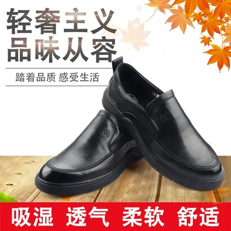 Camel/骆驼2021秋季新品牛皮日常商务休闲舒适套脚男鞋A213155035商品大图