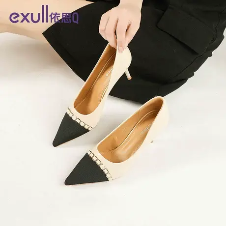 exull/依思Q浅口单鞋女2024年春秋季街头风拼接款细跟女子高跟鞋商品大图