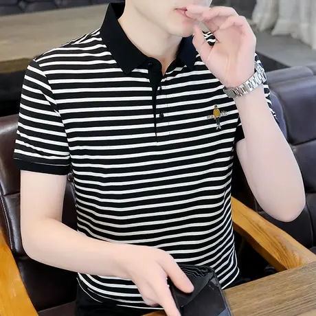 条纹polo衫男2023新款夏季上衣短袖t恤潮牌高端夏装半袖体恤衣服商品大图