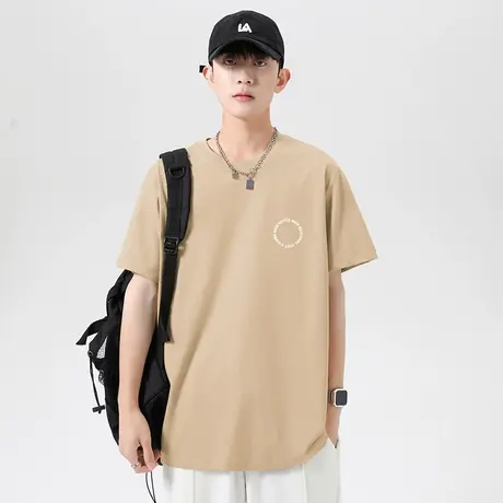 美式重磅纯棉短袖t恤男装2023新款夏季半袖圆领上衣服全棉打底衫商品大图