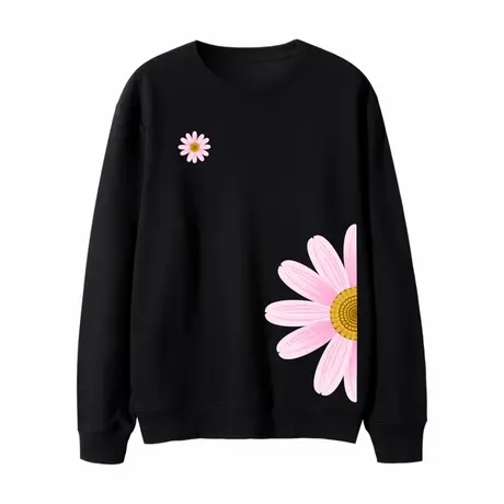 卫衣女宽松韩版网红小雏菊花洋气黑色长袖圆领姐妹闺蜜装休闲运动商品大图
