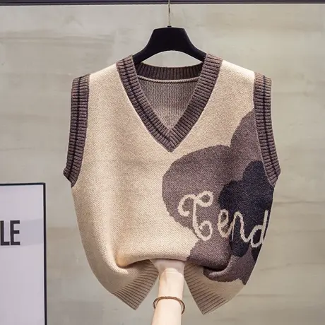 v领针织马甲背心女2023春秋新款宽松外穿马夹叠穿外搭毛衣坎肩潮商品大图