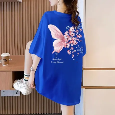 大码女装克莱因蓝短袖t恤女夏季2023新款宽松洋气纯棉国潮上衣服商品大图