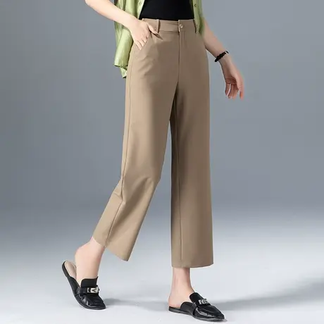 高腰窄版冰丝直筒裤女夏季薄款莫代尔阔腿裤裤子休闲西装裤九分裤商品大图