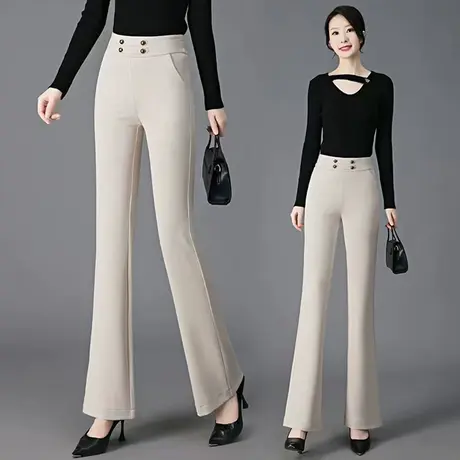 高腰喇叭裤女2023早秋新款咖色显瘦微喇裤子宽松直筒休闲拖地长裤图片