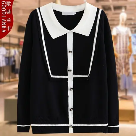 2023春装新款加肥加大码上衣女宽松200斤中年妈妈装娃娃领针织衫商品大图