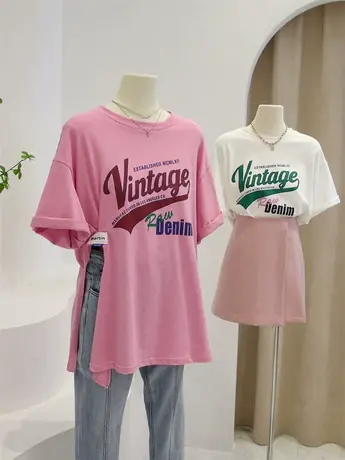 设计感小众开叉短袖T恤女夏季2022新款字母印花宽松大码上衣ins潮商品大图