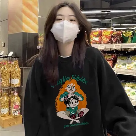 无帽卫衣女薄款春秋ins潮oversize小众高街美式复古宽松外套上衣商品大图