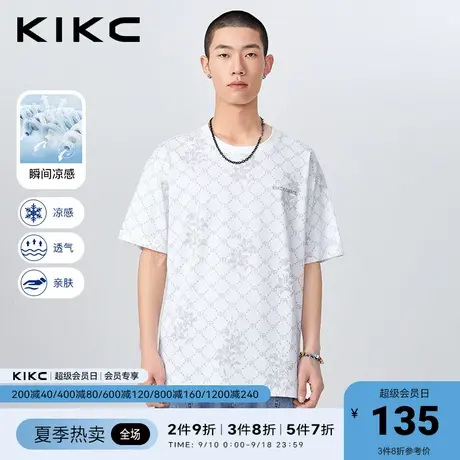kikc凉感t恤男2023春夏新款商场同款花卉图案印花减龄休闲短袖商品大图