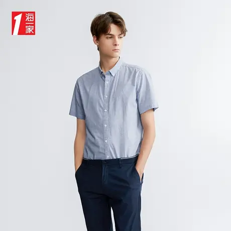 海一家青春休闲短衬新款扣领尖领简约舒适男士短袖衬衫商品大图