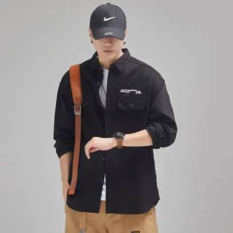 Modi Nick/摩帝尼克男士秋季复古水洗工艺工装设计衬衫休闲男外套图片