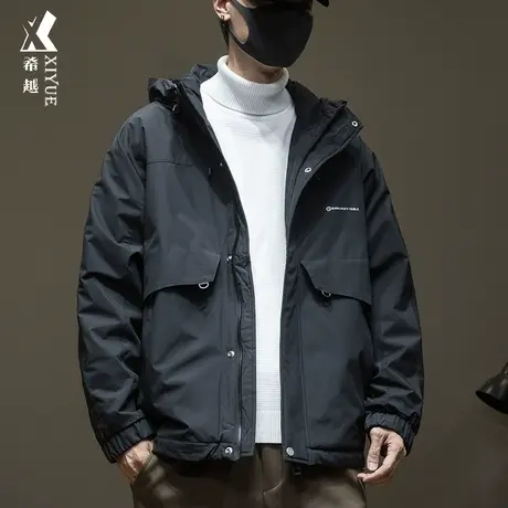 希越美式机能风户外冲锋衣外套男连帽保暖外套秋冬宽松大码男装潮商品大图