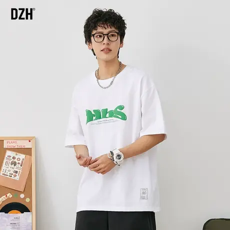 男士白色重磅t恤男美式纯棉短袖圆领宽松男装2023新款半袖体恤衫商品大图