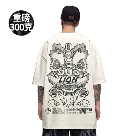 重磅国潮t恤男短袖纯棉宽松半袖大码醒狮体恤衫中国风男装青少年商品大图