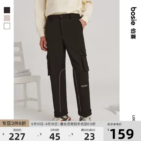 【哆啦A梦】bosie2022冬季新款裤子男情侣款未来感抓绒加厚休闲裤商品大图