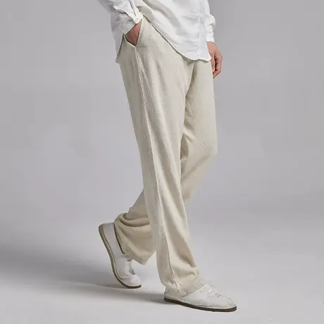 亚麻裤男宽松中国风夏季薄款长裤大码休闲裤直筒裤松紧腰男士裤子商品大图