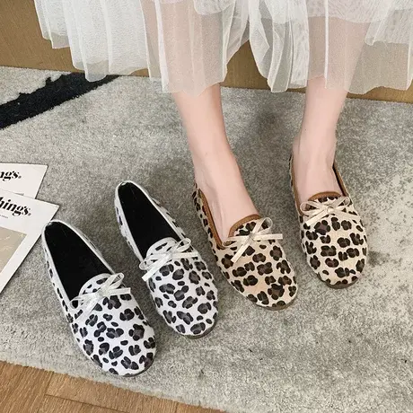 小众炸街时尚款单鞋2023年新款四季可穿方头豹纹软底舒适懒人鞋女商品大图