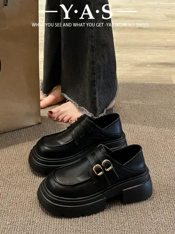 厚底百搭乐福鞋女2024秋冬季新款皮带扣英伦风小皮鞋单鞋配裙子商品大图