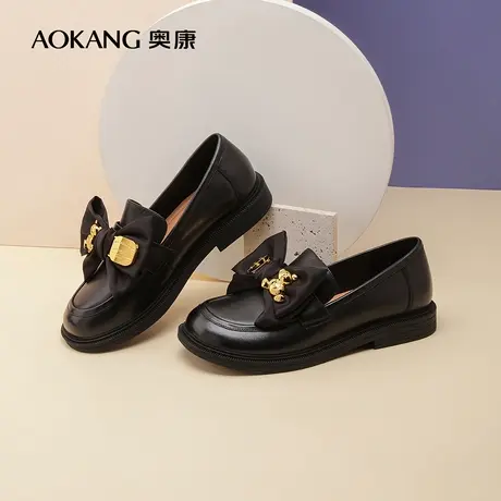 【门店发货】奥康女鞋2022秋季新款乐福鞋英伦真皮蝴蝶结优雅百搭图片