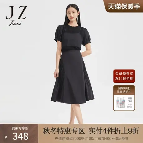 JZ玖姿女装2022夏季时尚黑色假两件复古泡泡袖小众设计感针织衫商品大图