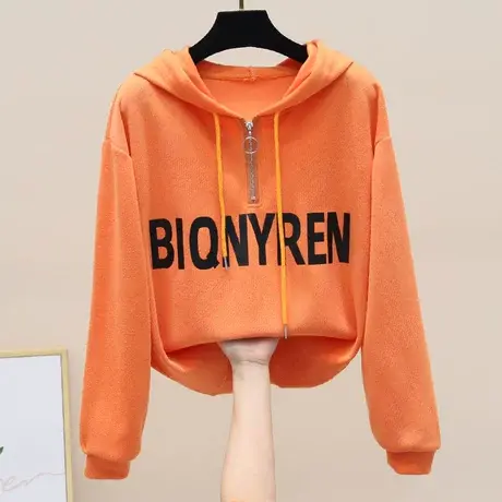 韩版拉链字母连帽卫衣女春新款ins洋气显瘦套头外套上衣潮女卫衣商品大图