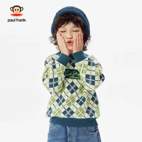 大嘴猴童装男女童冬季毛衣2023新款圆领套头打底格子中大童针织衫商品大图