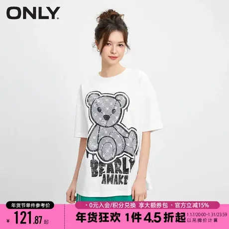 ONLY2023冬季新款潮流休闲小熊印花圆领宽松短袖T恤女|123101087商品大图