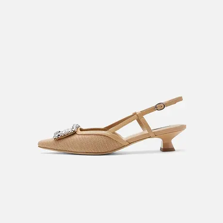 Nine West/玖熙2025夏季新款织物包头凉鞋女钻扣小方头时装凉鞋女图片