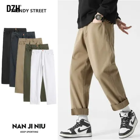 男士薄款裤子直筒裤纯棉工装裤男夏季潮牌宽松男裤美式百搭休闲裤商品大图