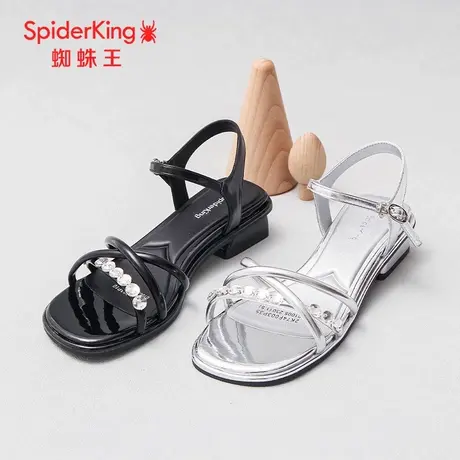 SPIDER KING/蜘蛛王女凉鞋2025夏商场新款时尚水钻粗跟一字扣外穿图片