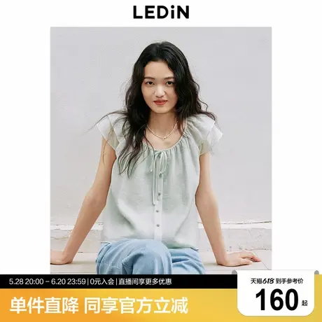 乐町韩系甜美小飞袖雪纺衫2025年夏季新款领口绑带设计短袖上衣商品大图