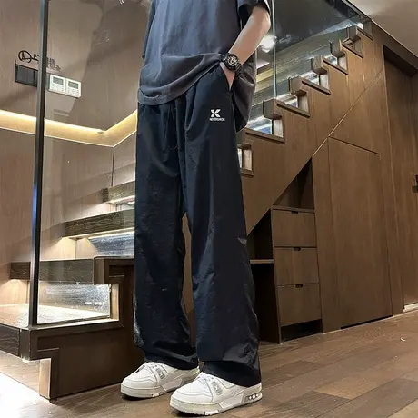 休闲裤男夏季薄款宽松直筒长裤大码阔腿裤潮牌休闲冲锋机能工装裤商品大图
