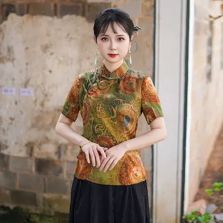 筠雅夏季新款唐装中国风女装年轻款收腰显瘦新中式盘扣上衣25J140商品大图