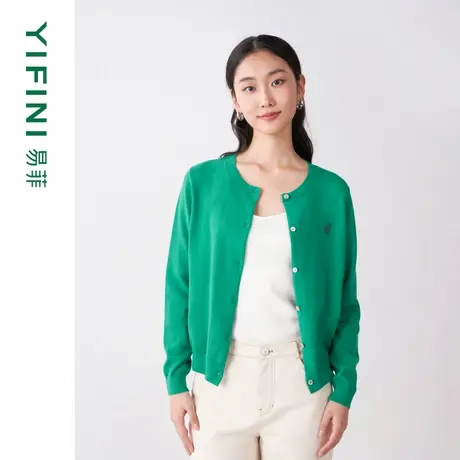 [专柜同款]Yifini/易菲宽松短款圆领多色毛织外套针织开衫女春秋商品大图