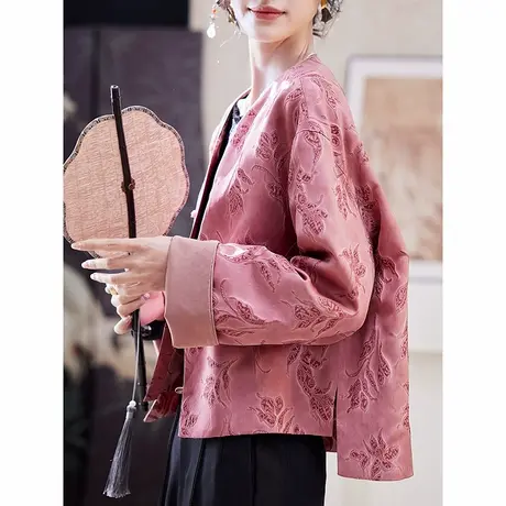 宝诗黎国风蝙蝠袖提花短款外套2025新中式减龄百搭春季气质女装图片
