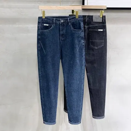 秋季男士牛仔裤潮流黑灰色修身小脚弹力春秋季休闲长裤男九分商品大图