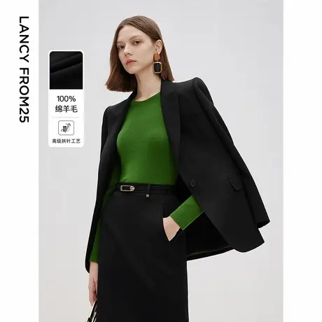 朗姿纯羊毛黑色正肩高级感西服外套职业正装2025春季新款气质西装图片
