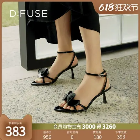 Dfuse迪芙斯2024夏季新款烫钻荷叶边花型尖头细跟凉鞋DF42115116商品大图