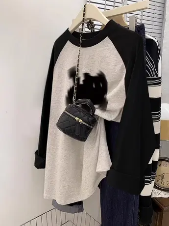 秋季大码t恤打底衫长袖女2023新款爆款oversize宽松显瘦上衣ins潮商品大图