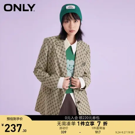 【买5免1】ONLY奥莱春夏复古时髦老花字母满印翻领宽松西服女商品大图