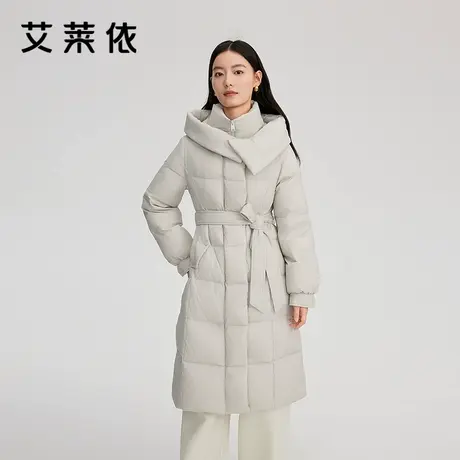 艾莱依奥莱长款连帽收腰羽绒服大衣显瘦保暖加厚舒适高级感外套图片