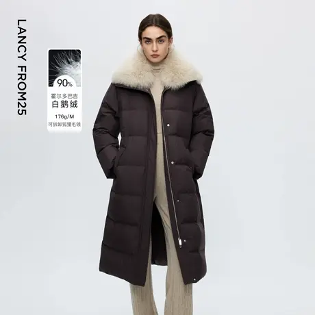朗姿霍尔多巴吉白鹅绒狐狸毛领收腰长羽绒服气质保暖通勤长外套女商品大图