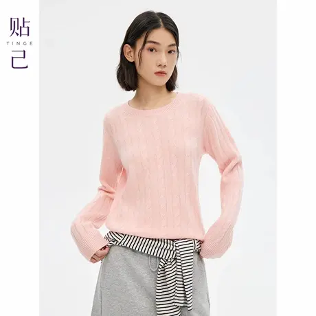 TINGE贴己经典绞花蓬松感100%羊毛衫女秋冬保暖针织毛衣透气上衣商品大图