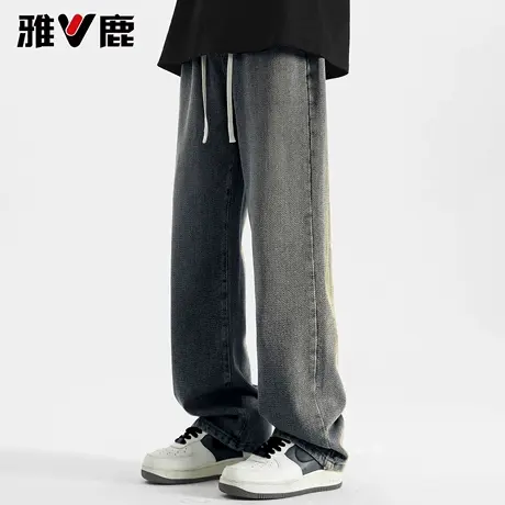 雅鹿2026秋冬季新款宽松复古牛仔裤男显瘦星空纹直筒弯刀休闲长裤图片