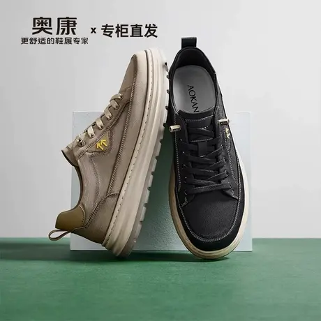 奥康鞋子男鞋2026新款运动休闲风宽脚皮鞋男士轻便软底低帮工装鞋商品大图